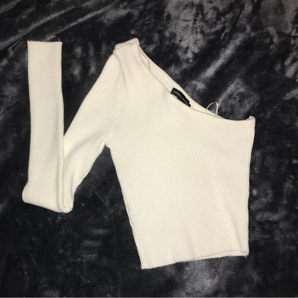White One-Shoulder Ribbed Knit Top - Express
